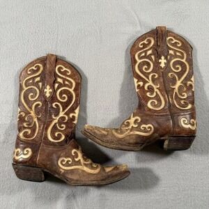Vintage Tony Lama Women's Brown Leather Stitched Cowboy Boots 8E